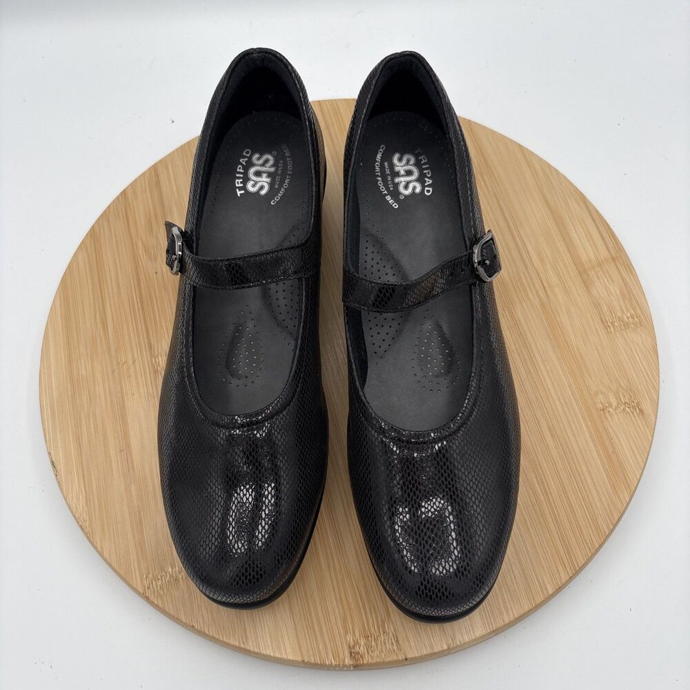SAS Maria Mary Jane Shoes Womens 10N Black Textured Tripad USA Comfort Buckle